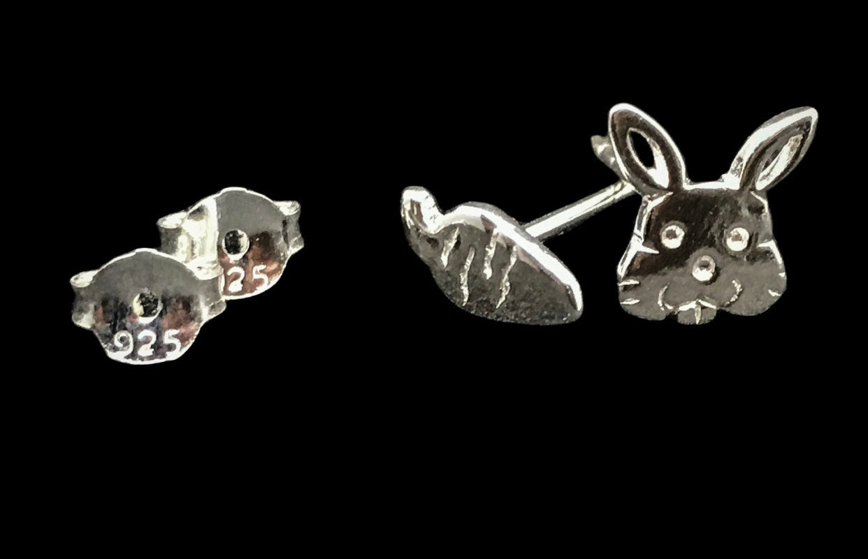 Rabbit and Carrot earrings Sterling Silver 925 - TSE001