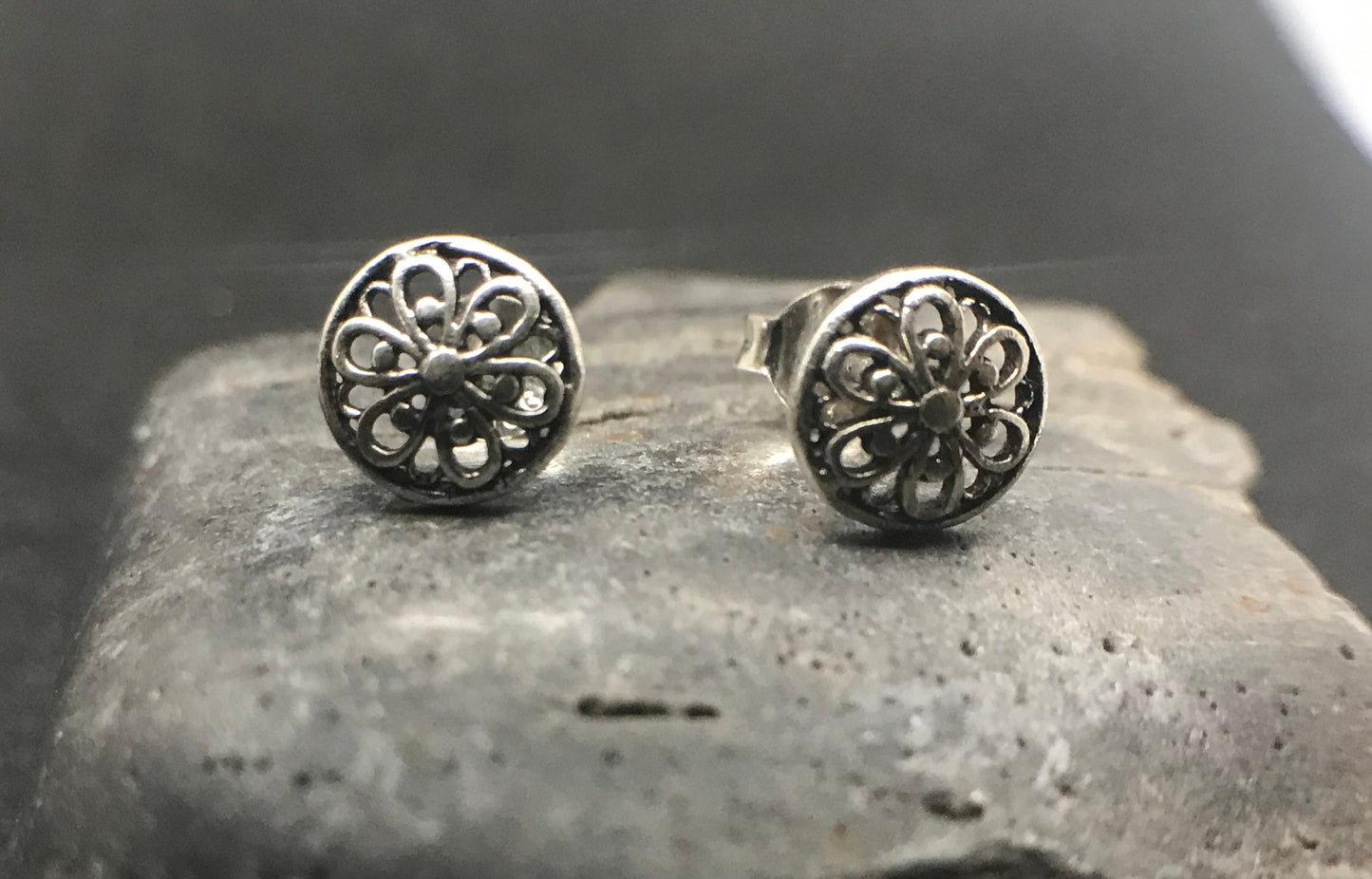 Circular floral Sterling Silver 925 earrings - TSE011