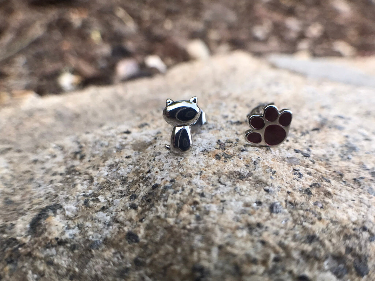 Cat and paw earrings Sterling Silver 925 - TSE057