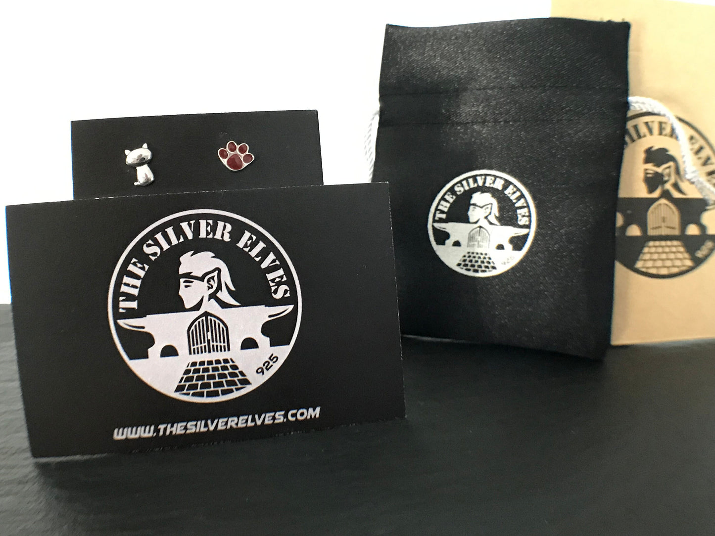 Cat and paw earrings Sterling Silver 925 - TSE057