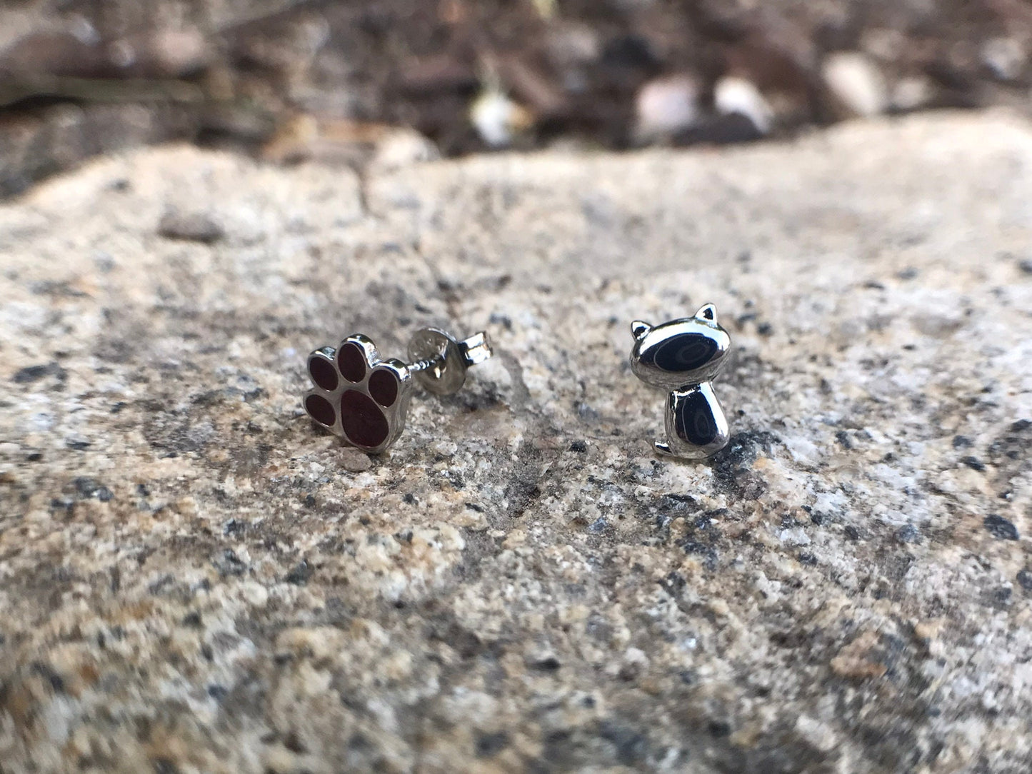 Cat and paw earrings Sterling Silver 925 - TSE057