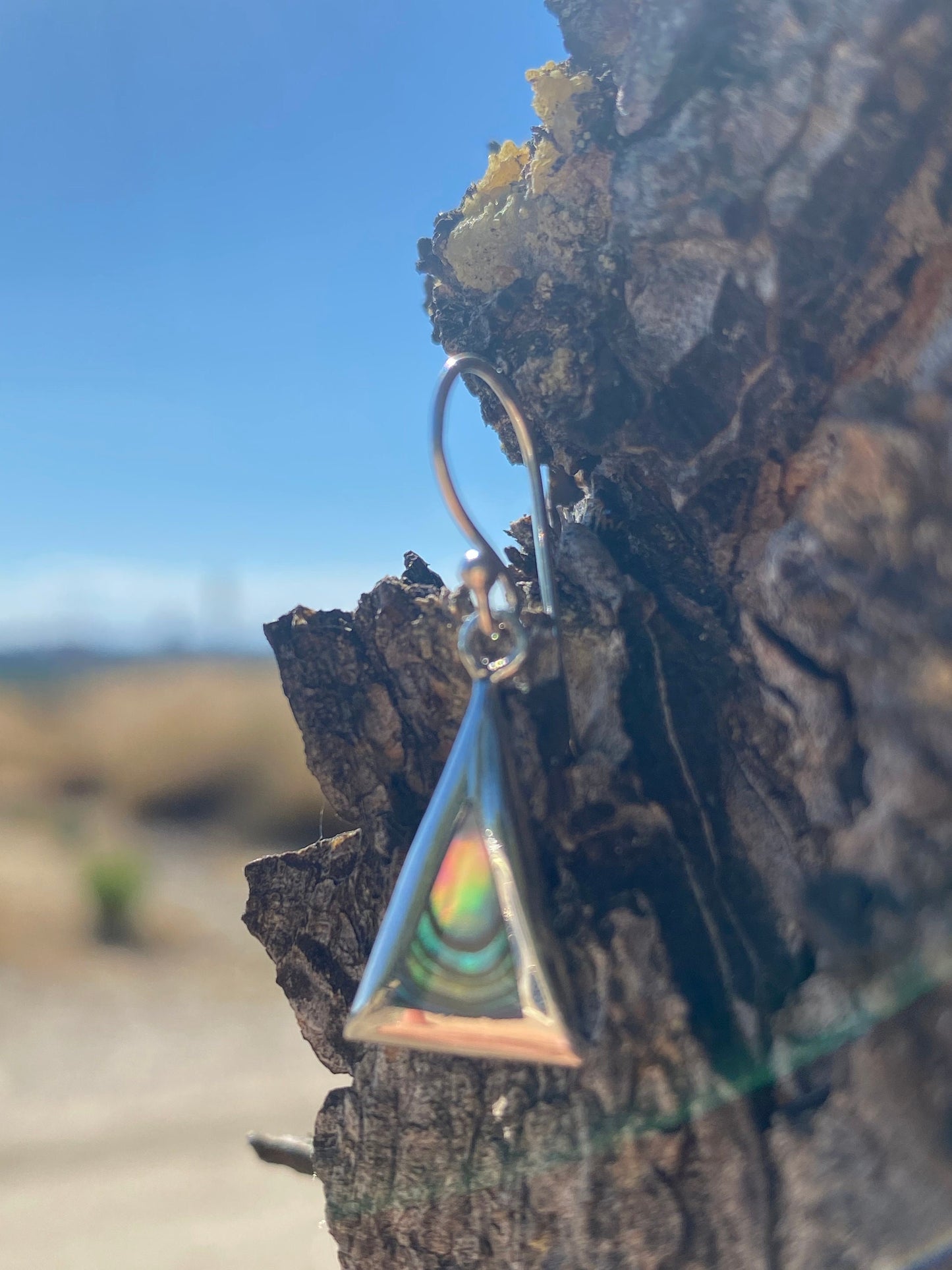 Abalone hanging triangle earrings Sterling Silver 925 - TSE075
