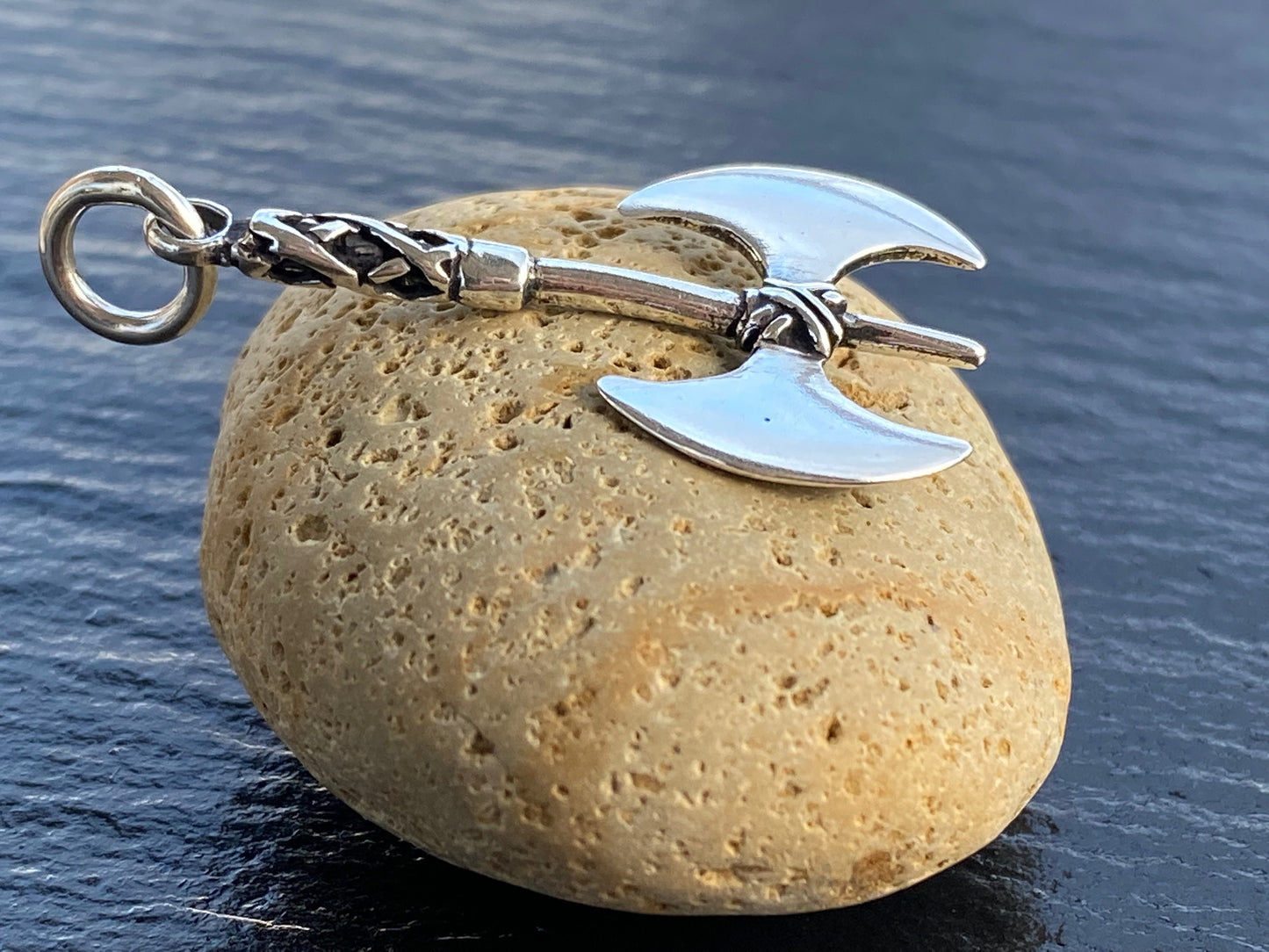 Large double-sided axe pendant Sterling Silver 925 - TSE085
