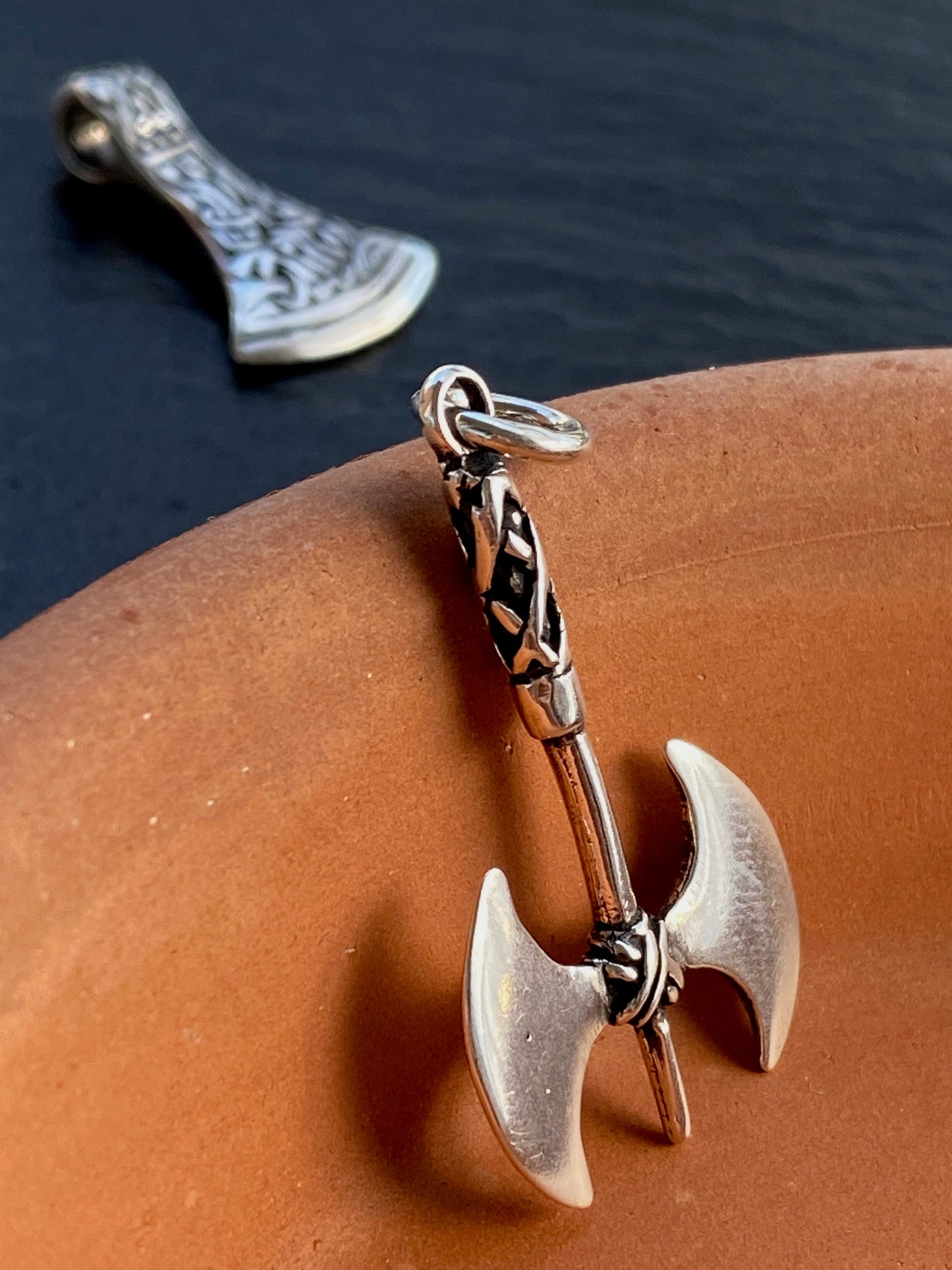 Large double-sided axe pendant Sterling Silver 925 - TSE085