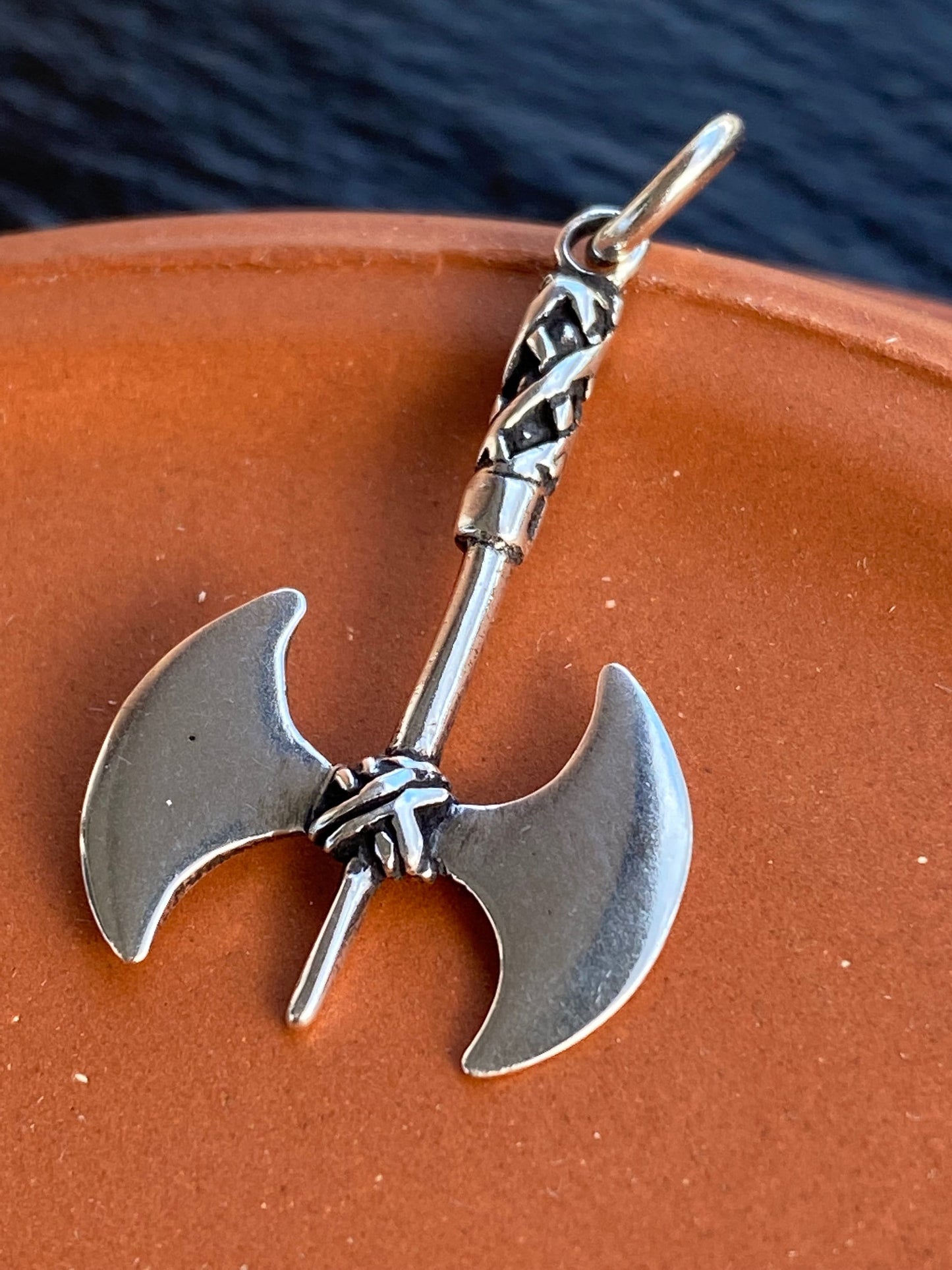 Large double-sided axe pendant Sterling Silver 925 - TSE085