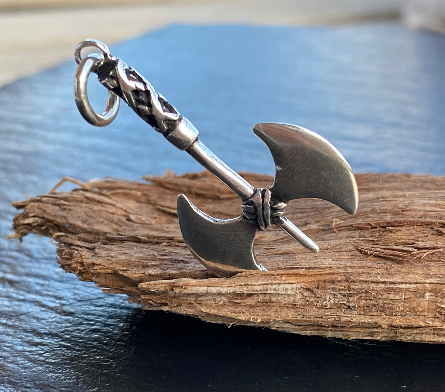 Large double-sided axe pendant Sterling Silver 925 - TSE085