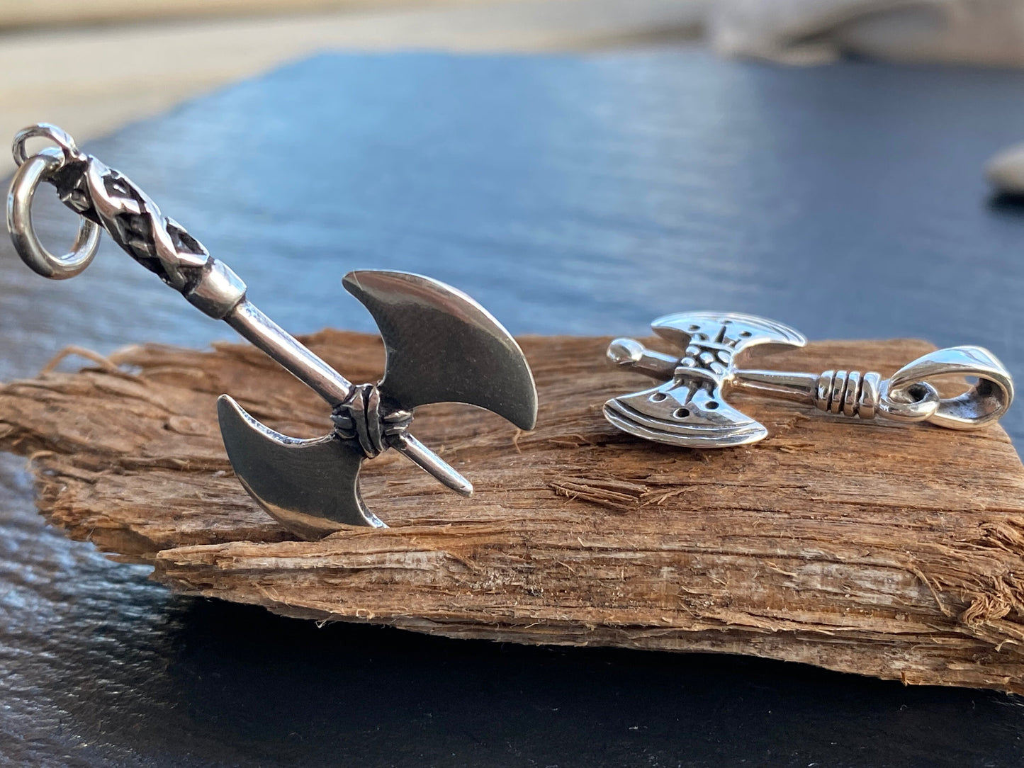 Large double-sided axe pendant Sterling Silver 925 - TSE085
