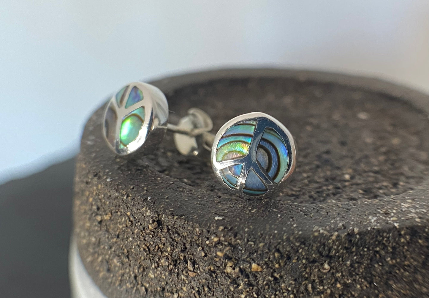 Abalone peace sign earrings Sterling Silver 925 - TSE059